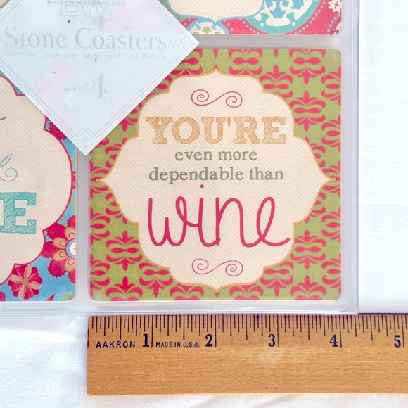 Stone Coasters Gift Set of 4, For “Wine Lovers” NEW NIP - Picture 3 of 7